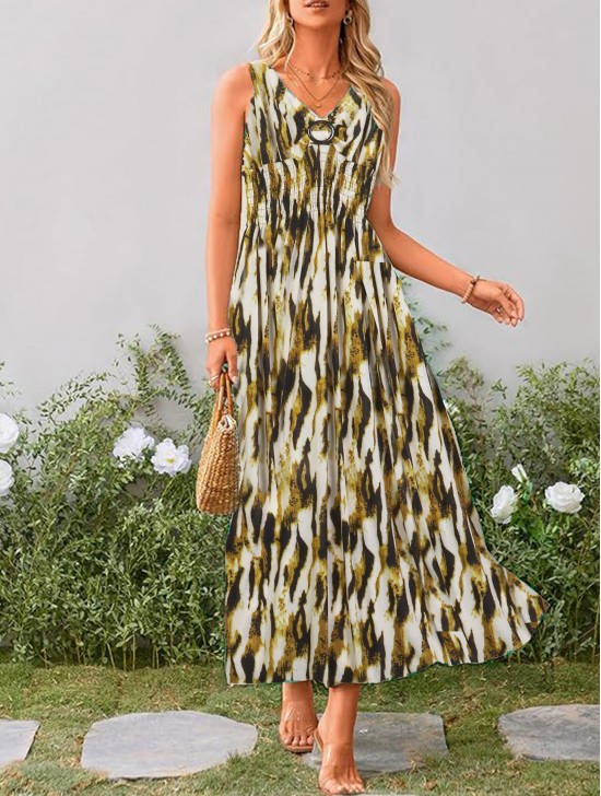 Abstract V -Neck Sleeveless Summer Dress